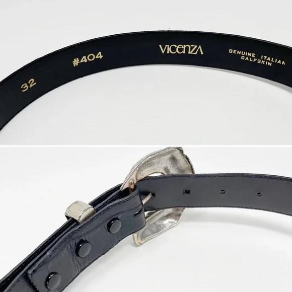 Vintage Vicenza 404 Leather Croc Belt Silver Hardwear Embossed Adjustable Sz 32 - Picture 7 of 7